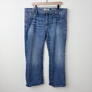 BKE Buckle Tyler Straight Distressed Denim Jeans Mens 40S Blue Thick Stitch Y2K